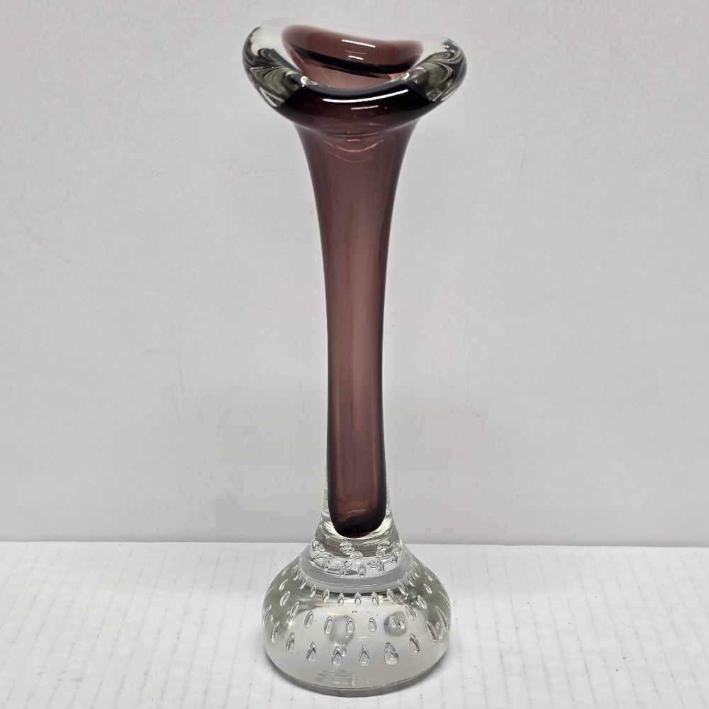 Aseda Glasbruk Bullicante Swedish Art Glass Bone Vase Jack In The Pulpit VTG 60s